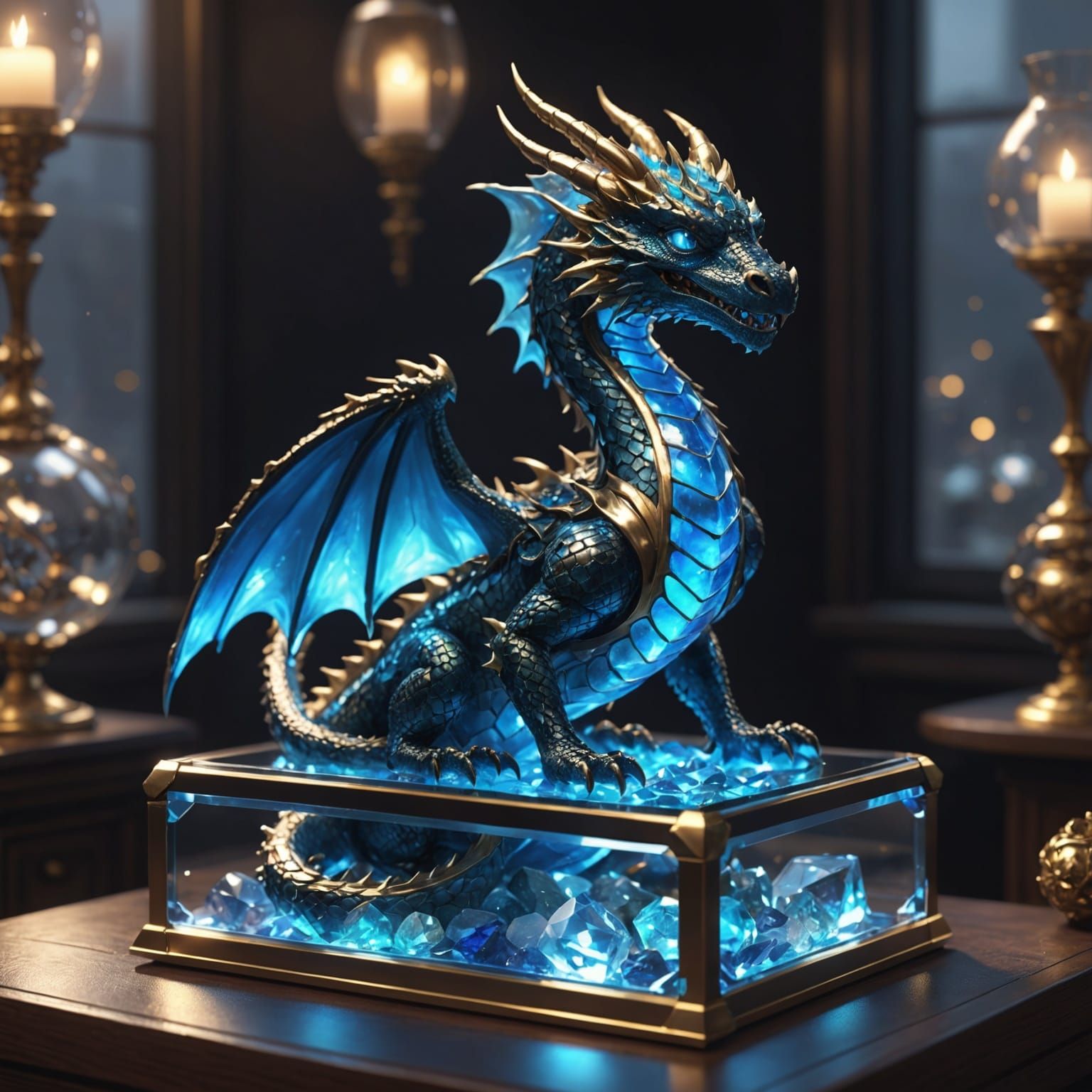 Dragon in Glowing Jewelry Box: 3D Anime Art
