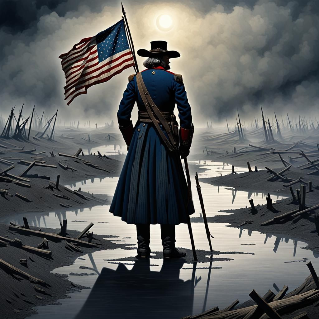General Custer in Dark Surrealist Landscape