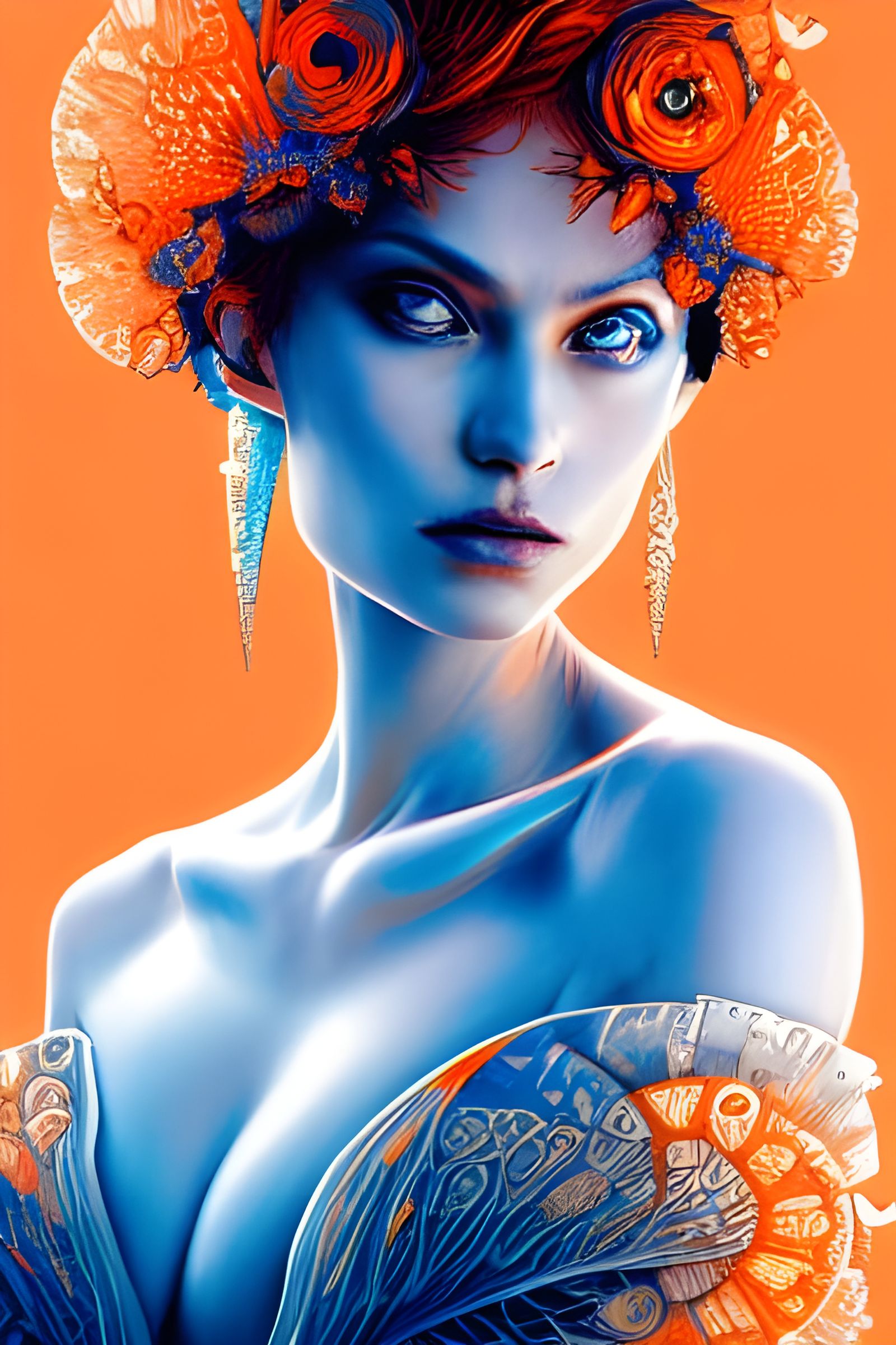 Intricate Scenic Design in Orange and Blue