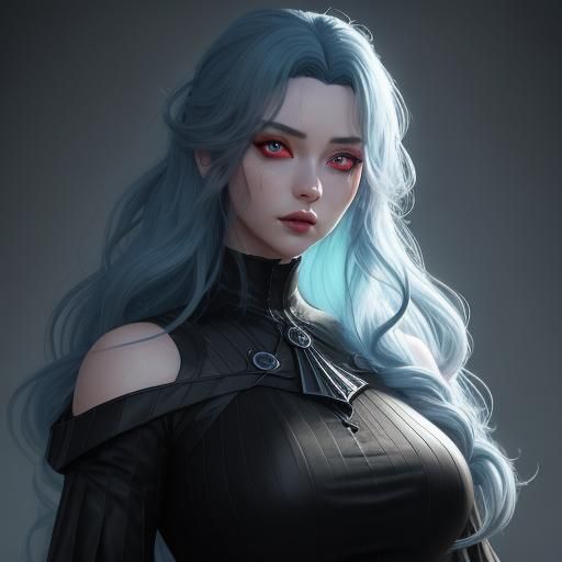 Goth Anime Girl with Luminous Hair, 3D Art