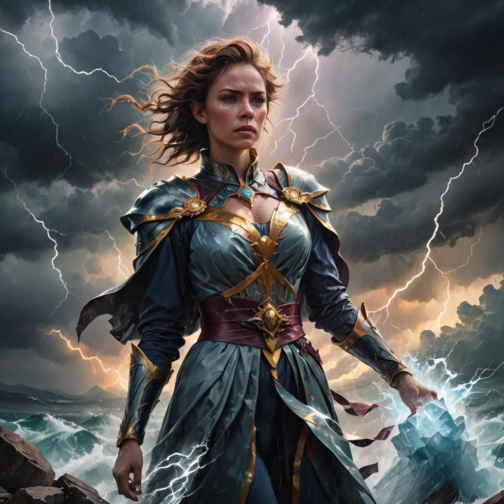 Regal Woman Controls a Storm in Digital Art