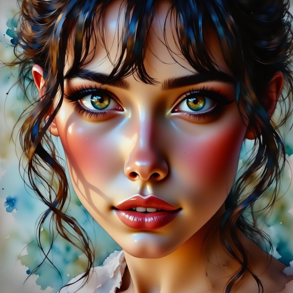 Watercolor Portrait with Expressive Brush Strokes