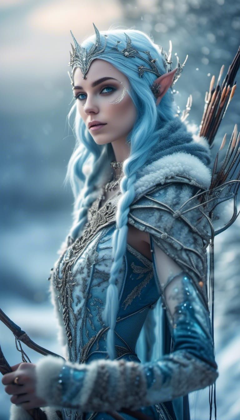 Ice Elf Archer in Winter Landscape