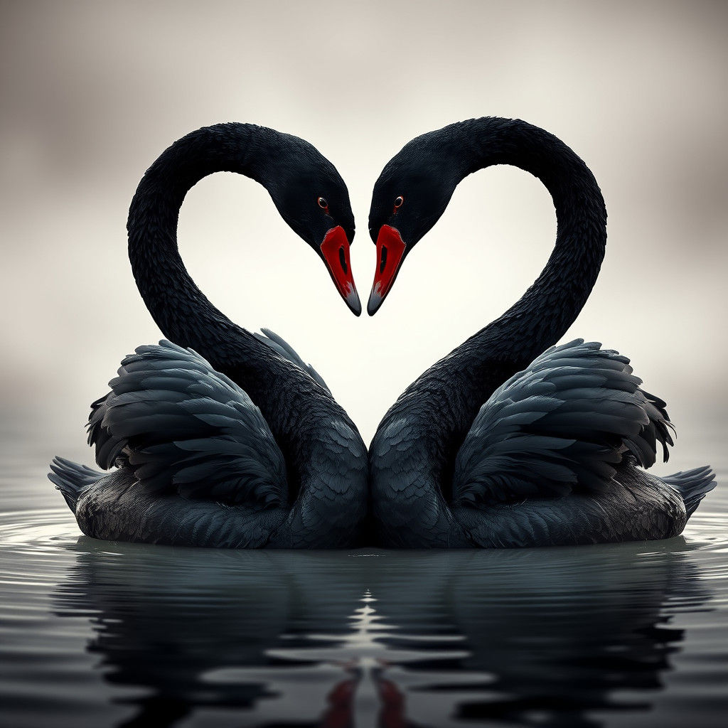 Black Swans Create Heart Shape in Hyperrealistic Photo