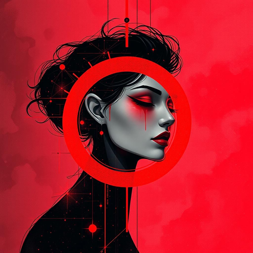 Maximalist Red Ruby Constellation in Glitch Art Style