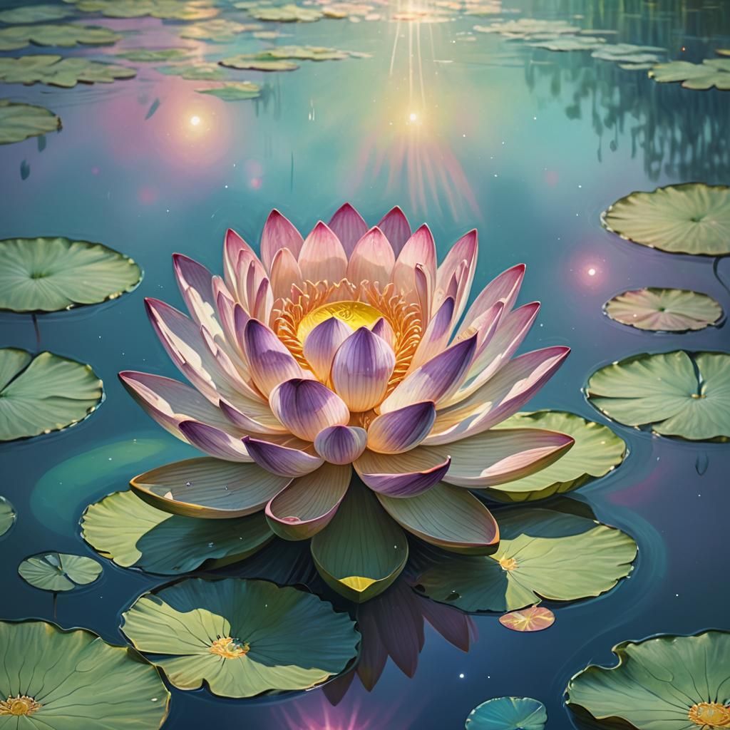 Astral Lotus Flower in Dreamlike Mixed Media