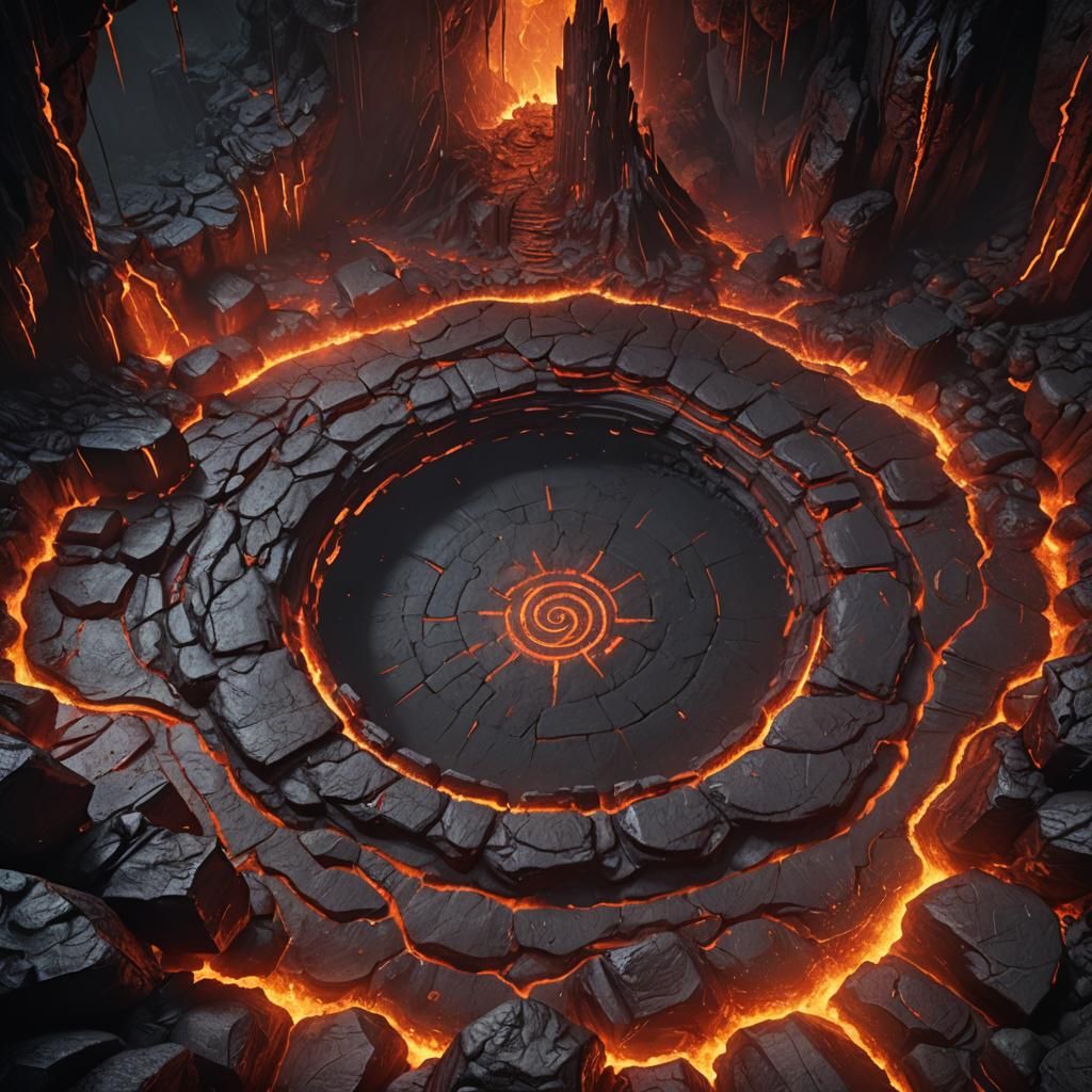 Demonic Lava Cave with Rune Circle: Fantasy Art