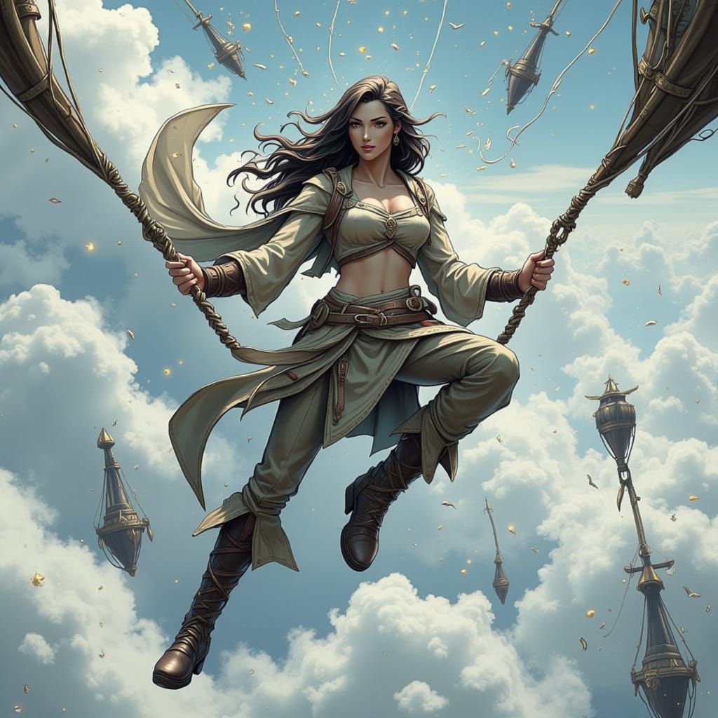 Ethereal Female Sky Pirate in Flight