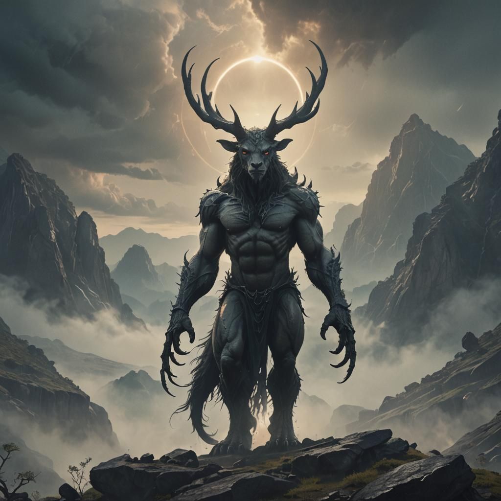 Majestic Creature in Rugged Landscape: Digital Matte Paintin...