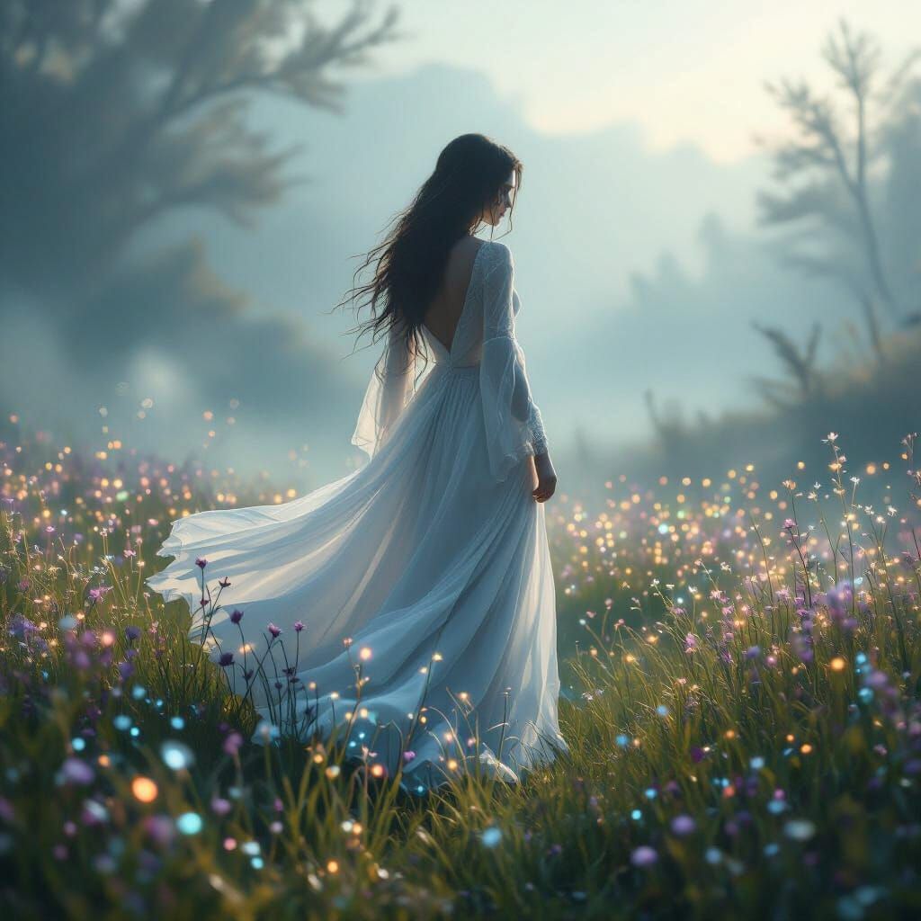 Ethereal Ghost Woman in Fairytale Meadow Matte Painting