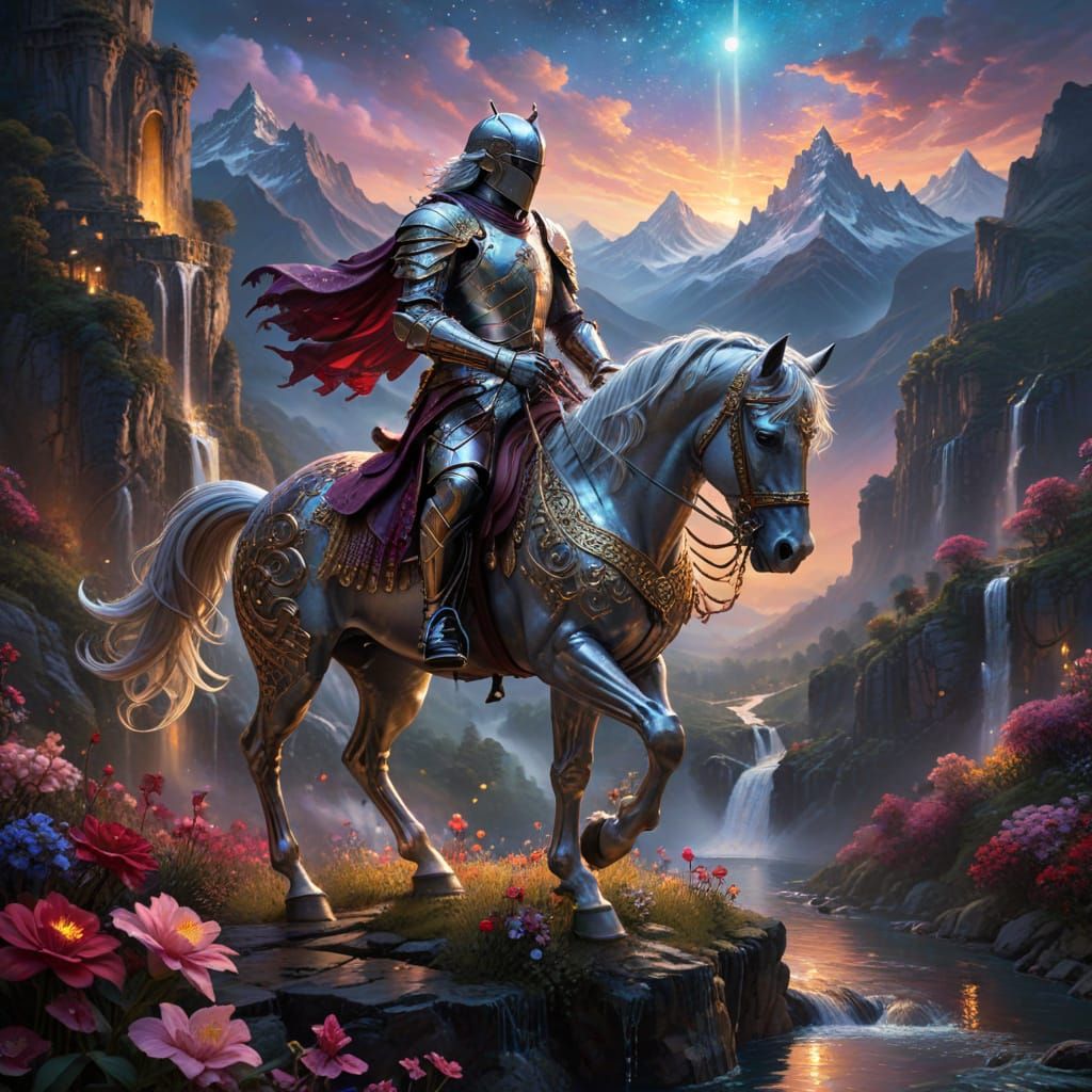 Epic Impasto Oil Painting of a Knight in Celestial Twilight