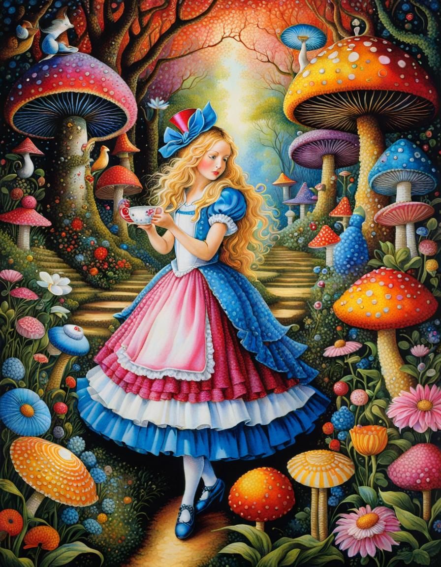 Alice in Wonderland: Pointillist Folk Art