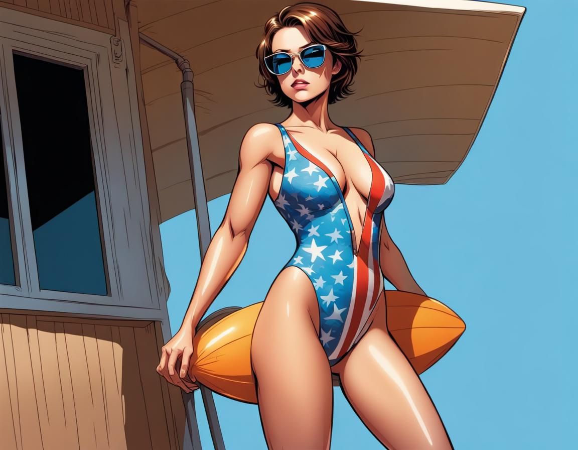 Comic Book Style Woman in Swimsuit