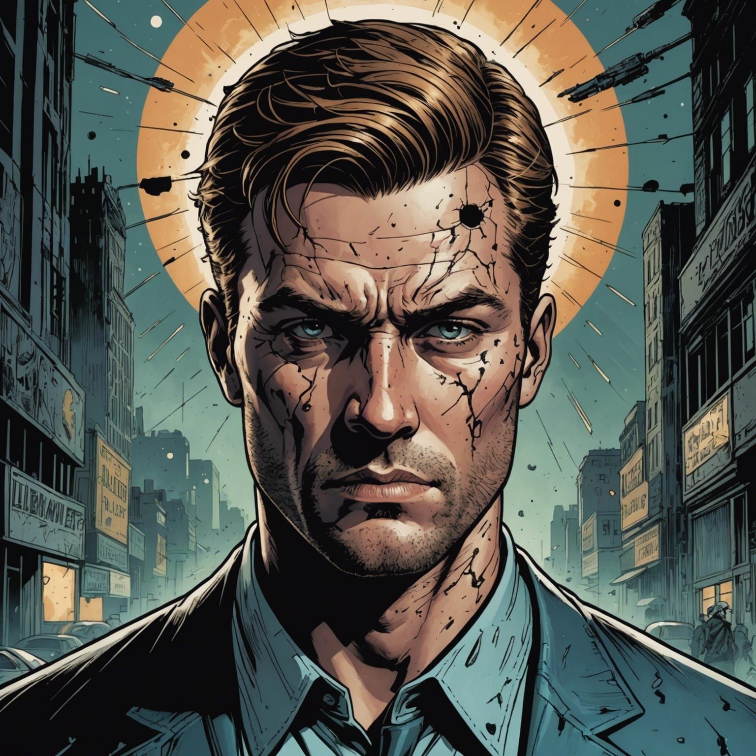 Man with Bullet Hole: Comic Book Art