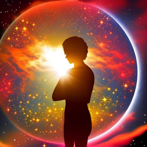 Spiritual Silhouette Meditation in Divine Circle, Anime Styl...