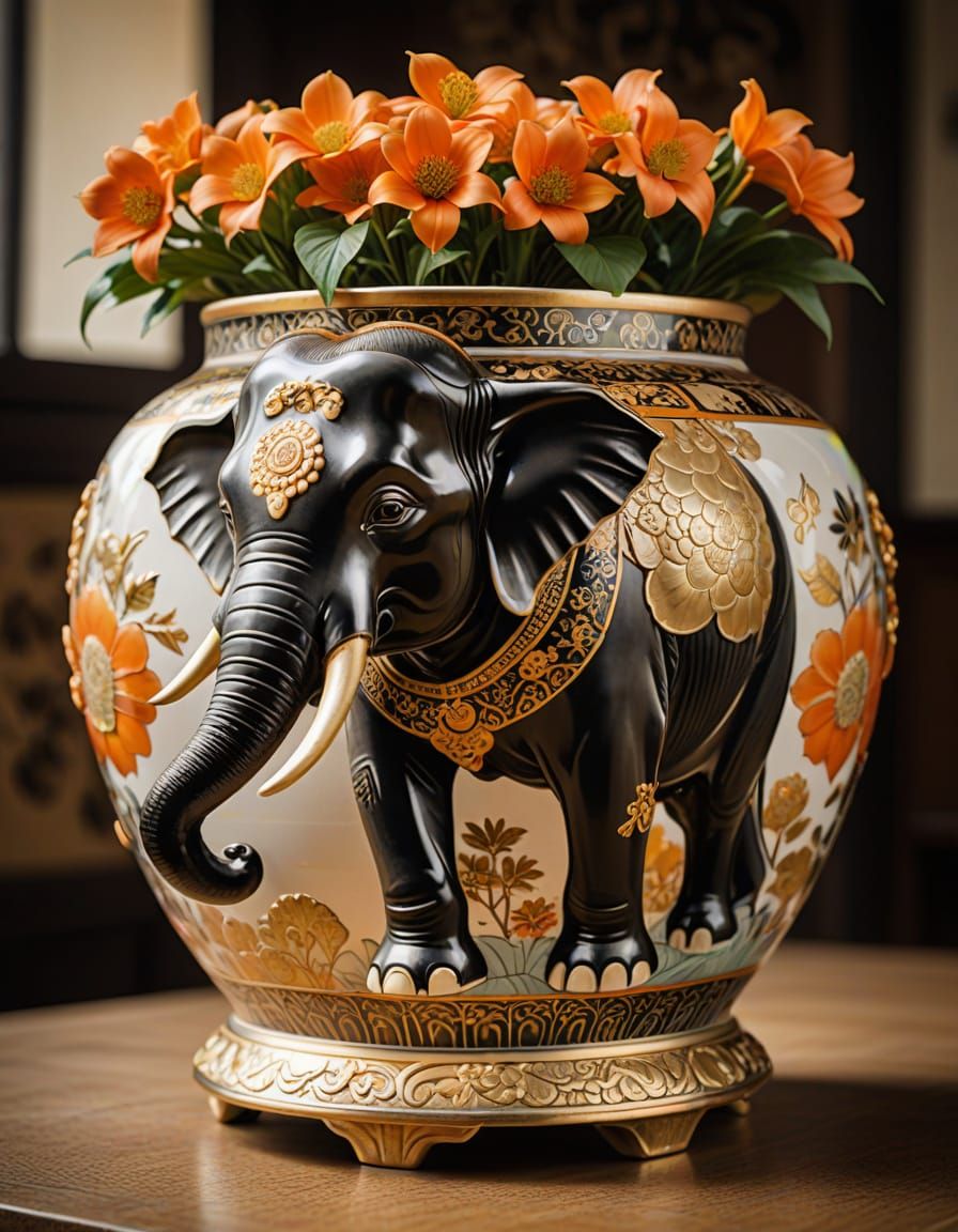 Japanese Satsuma Jardiniere with Golden Motifs