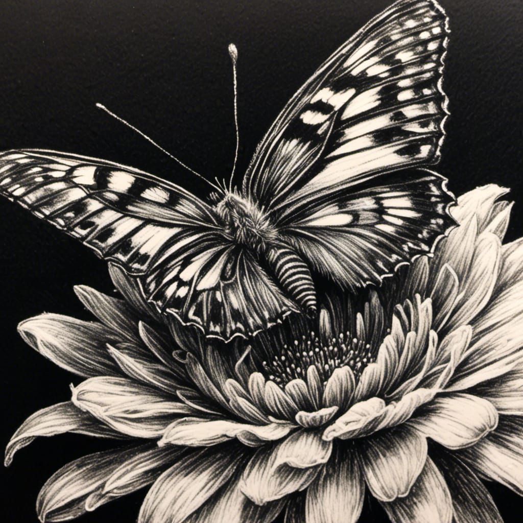 Butterfly and Flower in Chalk Art Style