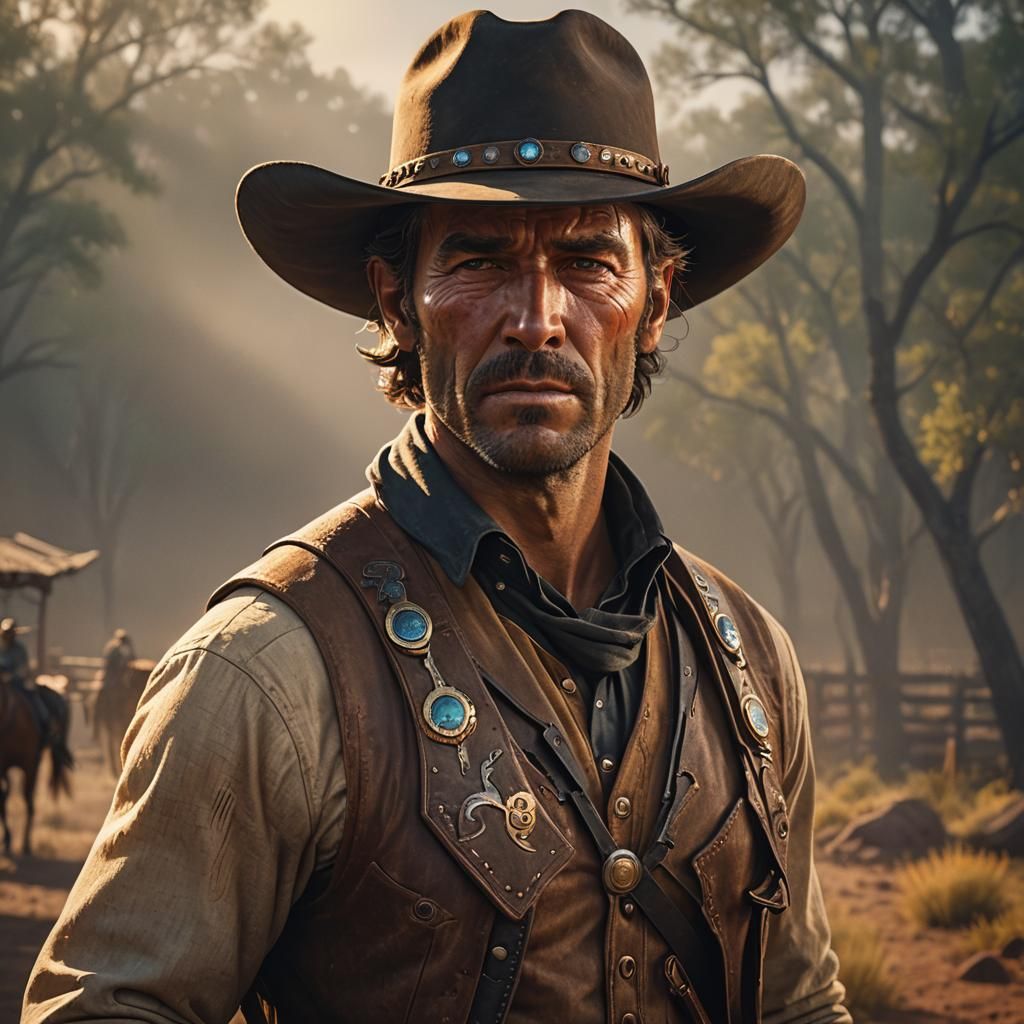 Cowboy Portrait in Western Film with Dynamic Lighting