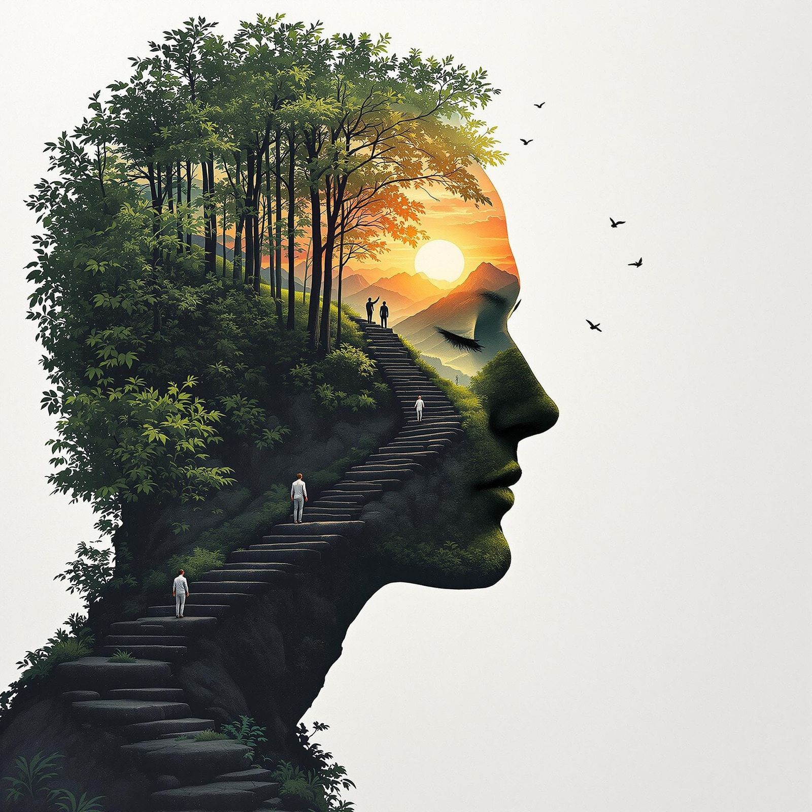 Surreal Mountain Face Silhouette with Climbers, Vector Art