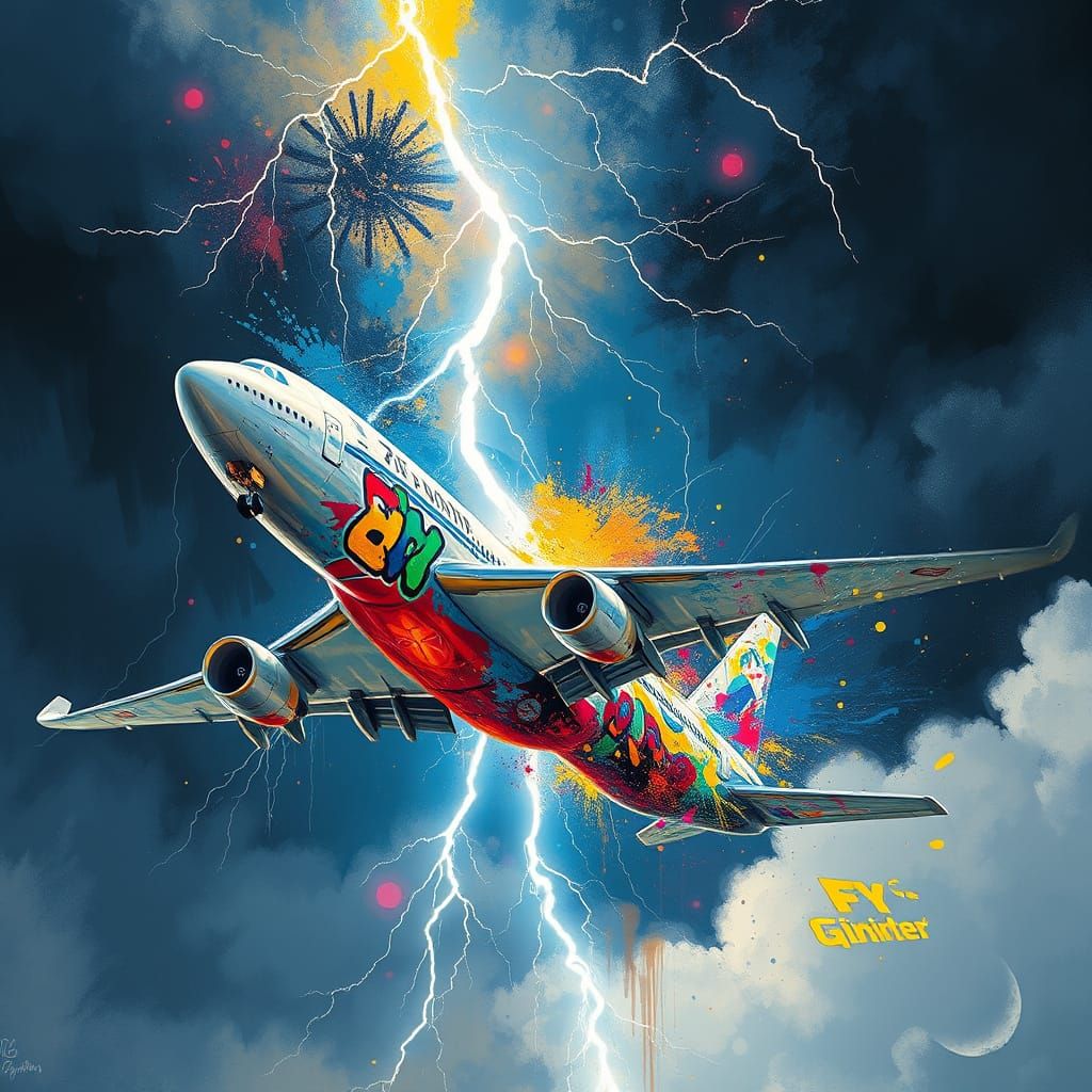 Lightning Strikes 747 in Flight: Graffiti Art