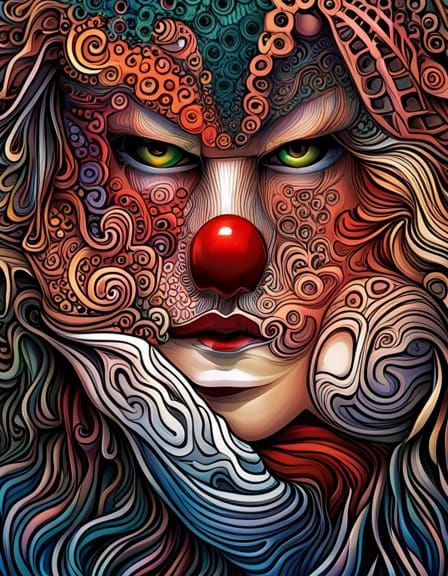Futuristic Clown Artwork in Geometric Abstraction