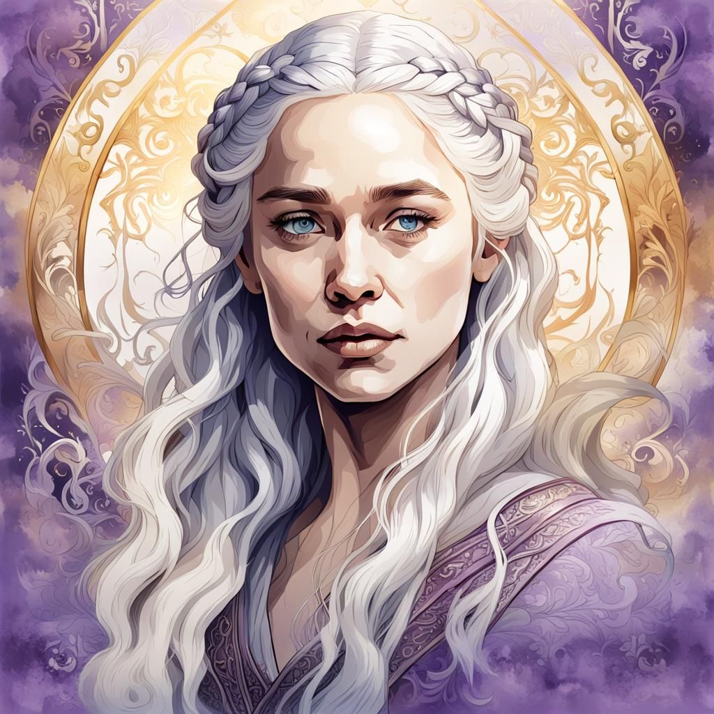 Detailed Vector Drawing of Fantasy Woman with Castle Backdro...