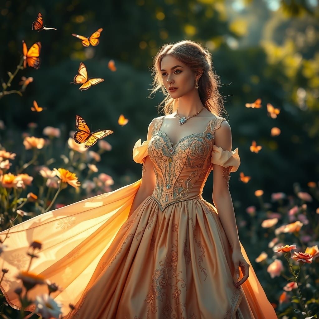 Princess in Sunlit Garden: Classical Realism