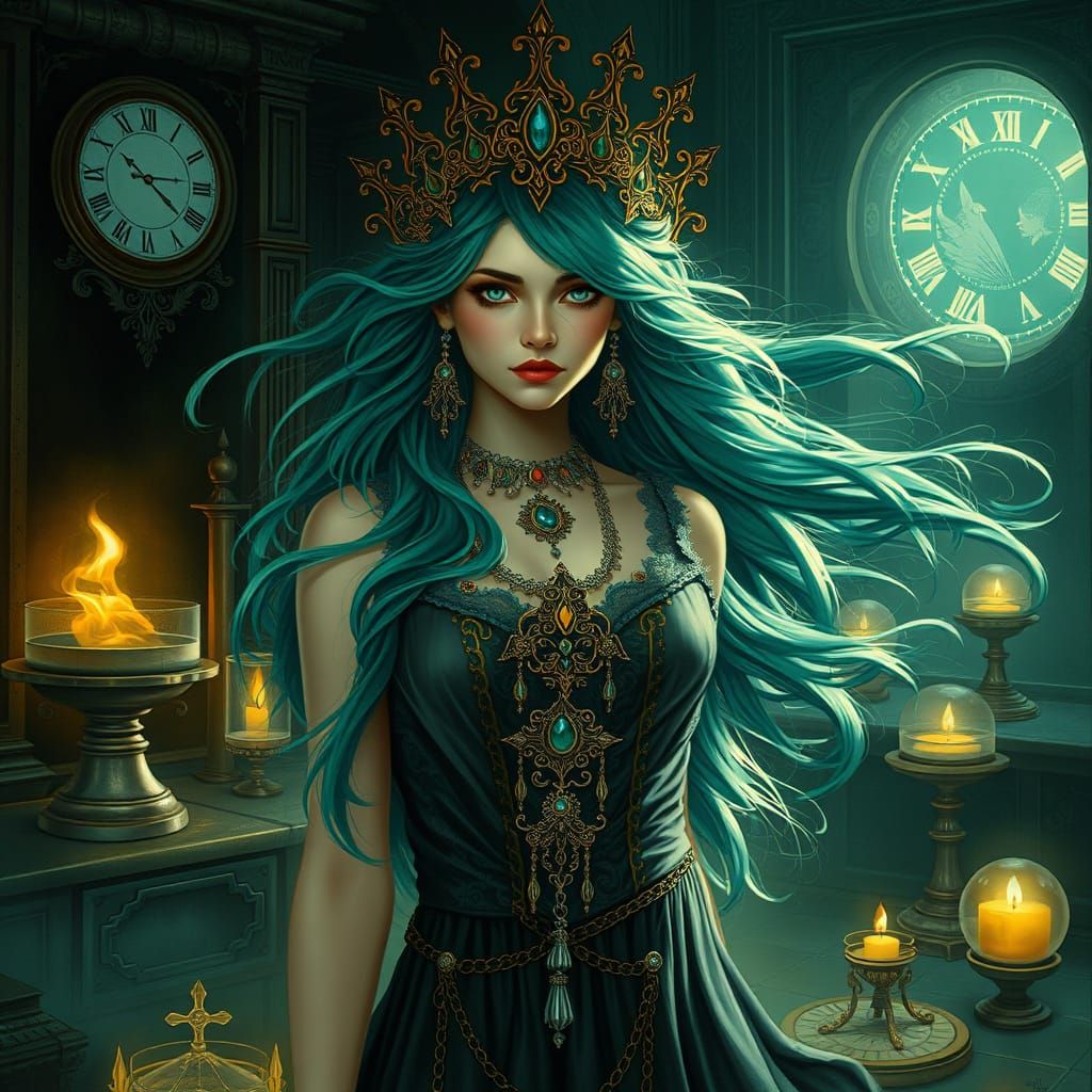 Mysterious Woman with Turquoise Eyes in Art Nouveau Style