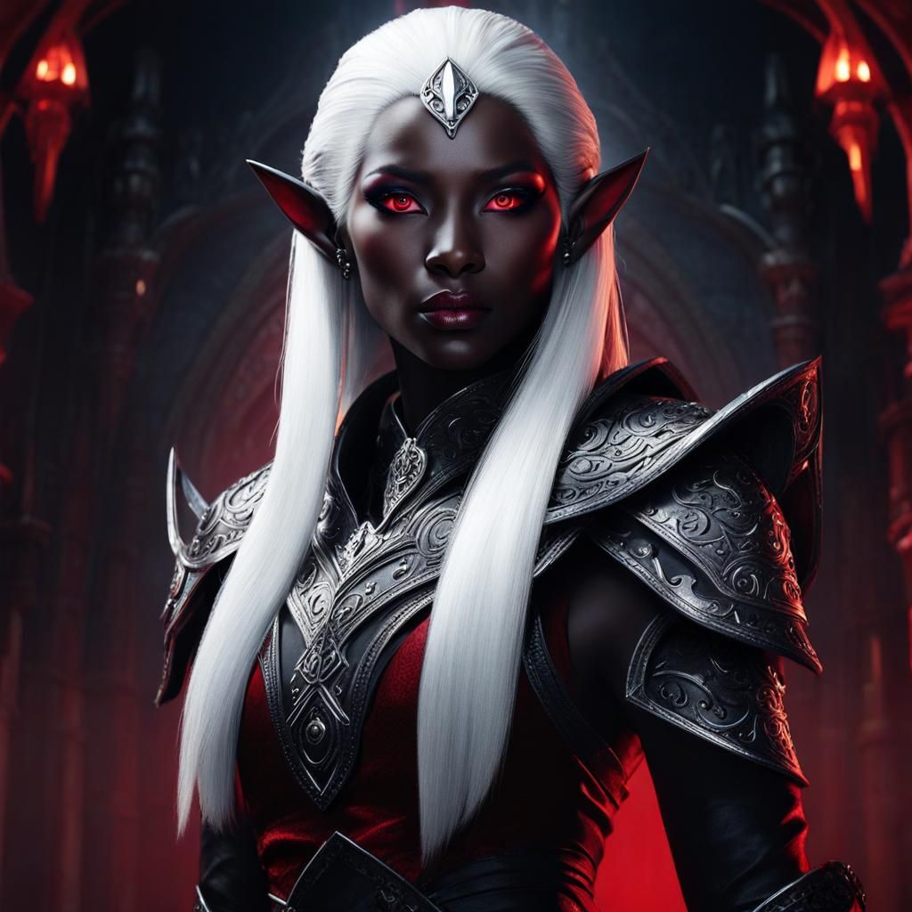 Beautiful Drow Woman with Red Eyes in Fantasy Art