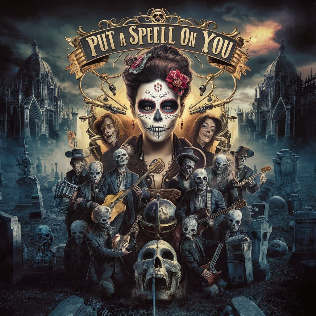 Steampunk Sugar Skull Album Cover with Musical Zombies