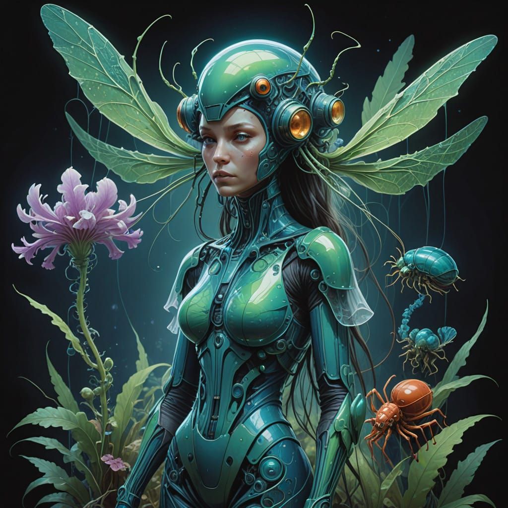 Ethereal, Iridescent Aliens in Opalescent Exoplanet Landscap...