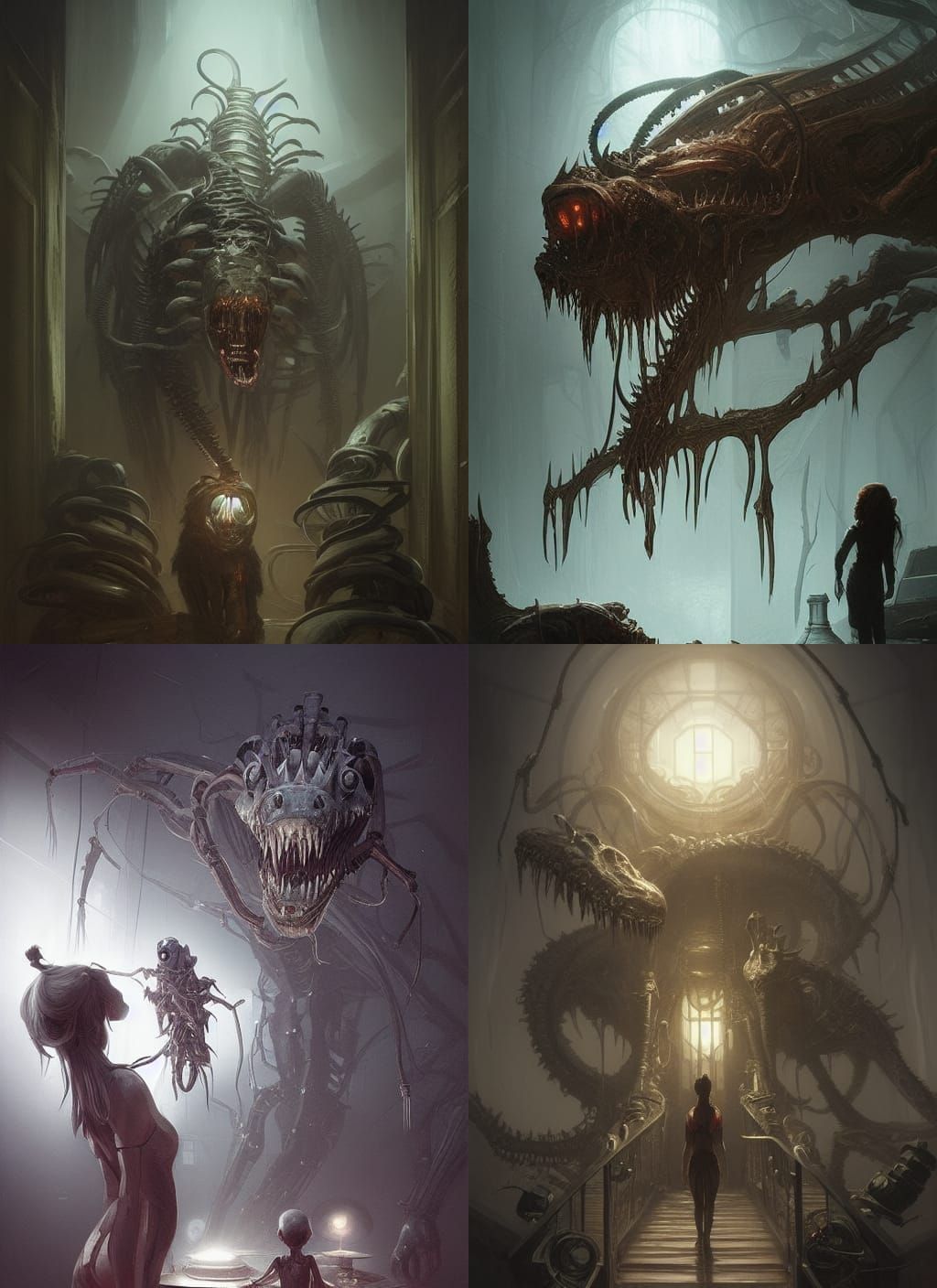 Creepy Mechanical Family in Dark Room