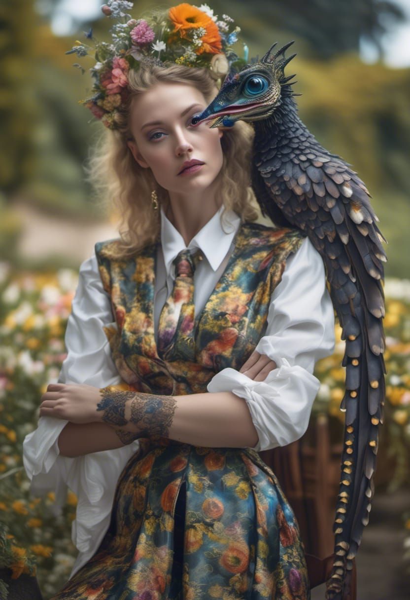 Beautiful Alien at Table: Hyperrealistic Polychromatic Art