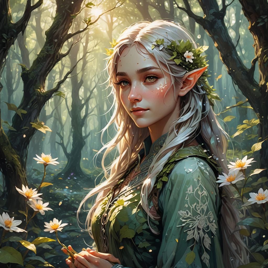 Enchanting Elf Portrait in Mystical Forest