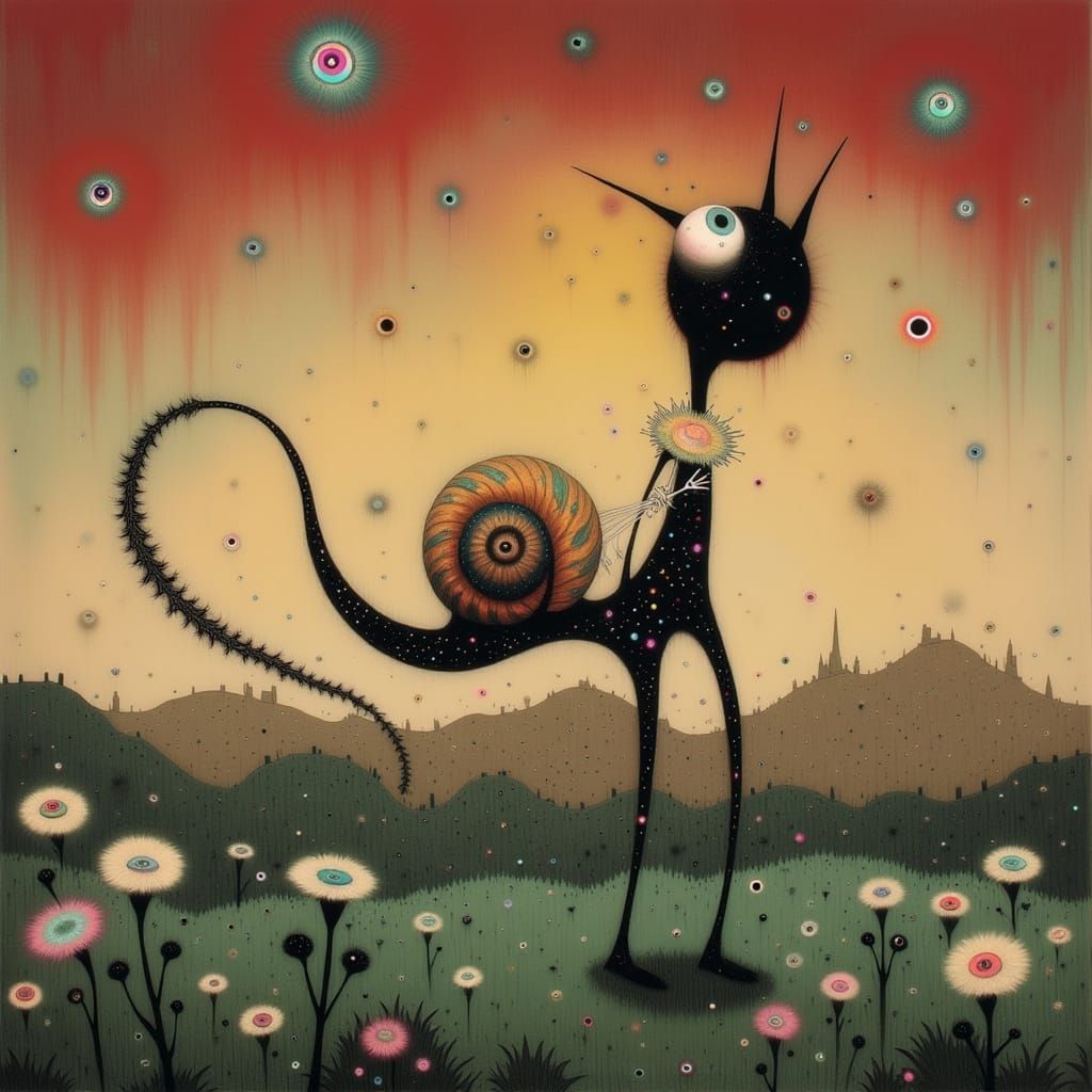Whimsical Snail-Cheetah Hybrid in Fantastical Setting