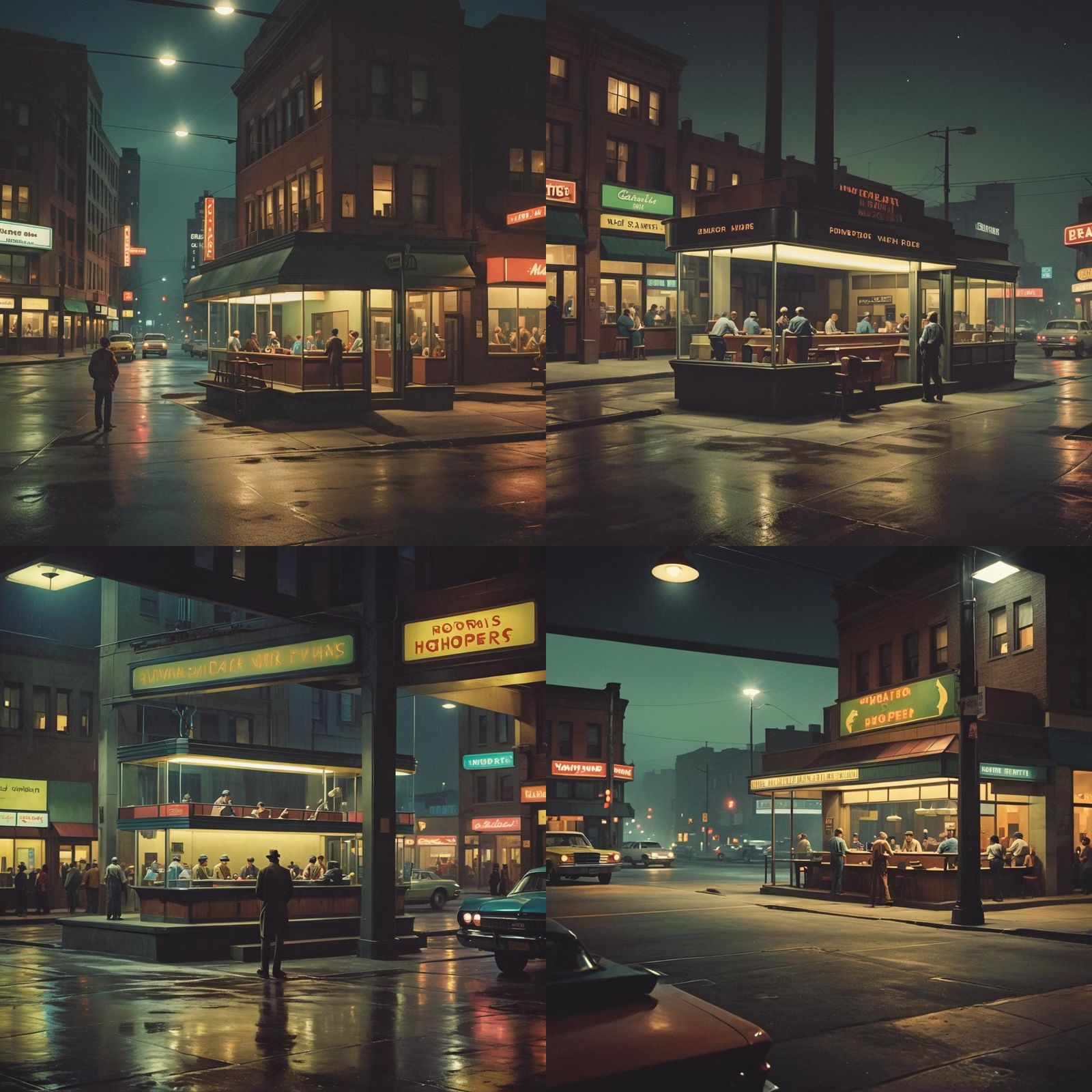 Retro-Futuristic Nighthawks Expansion in Cinematic Style