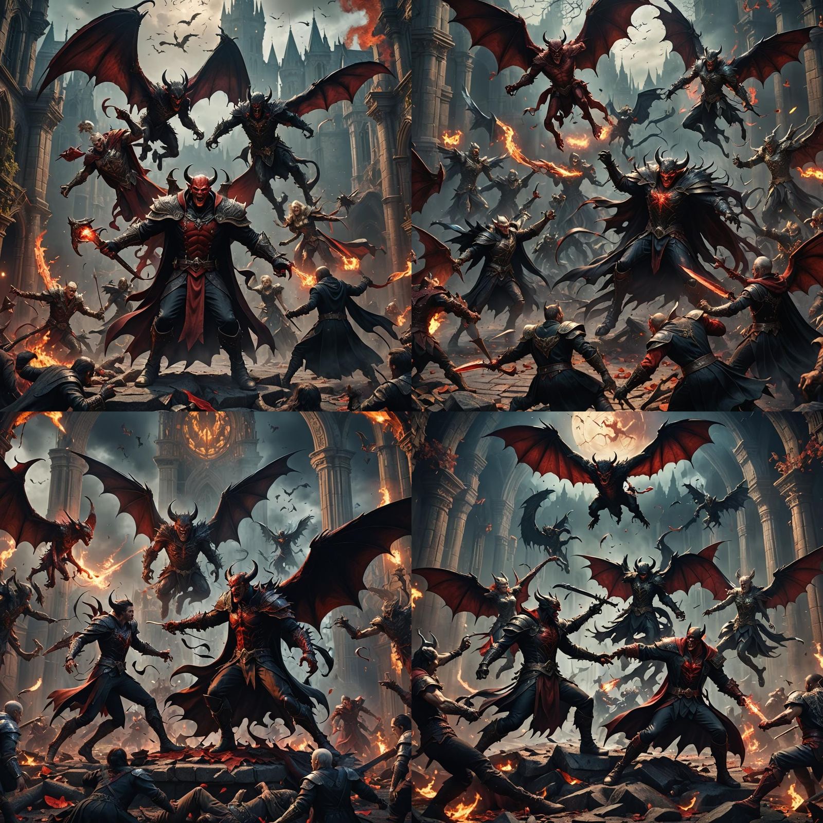 Angels and Devil Clash with Vampire: Fantasy Art