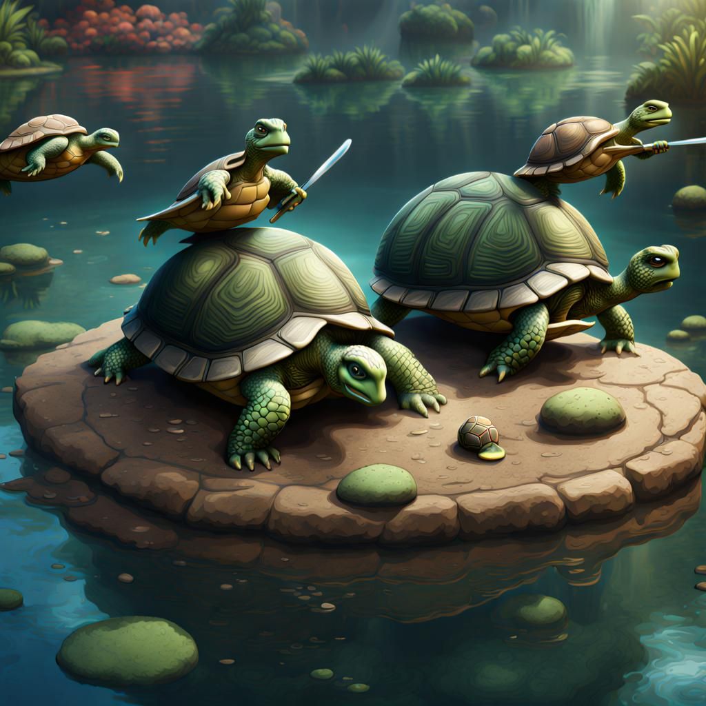 Turtles Play Pickleball: Detailed Matte Painting