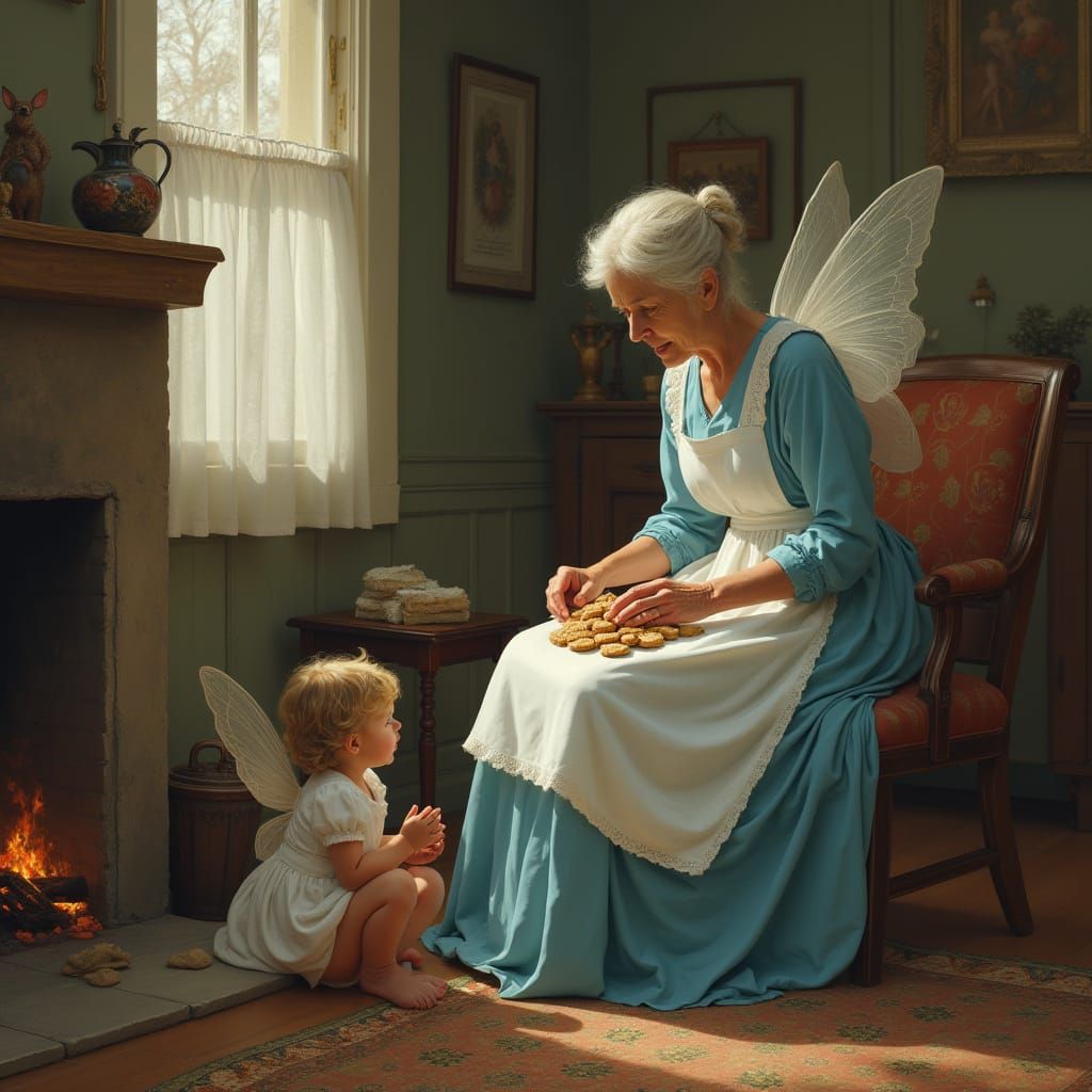 Enchanting Grandma with Fairy Wings in Photorealistic Style