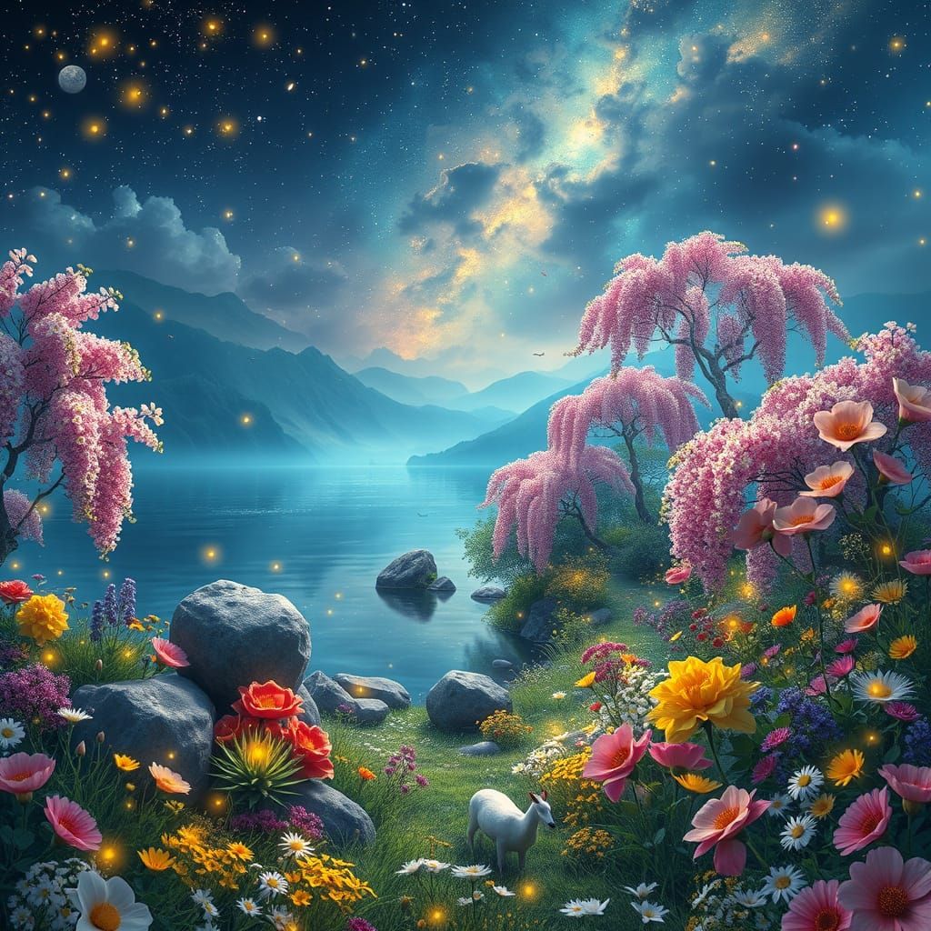 Majestic Magical Landscape with Luminescent Flora