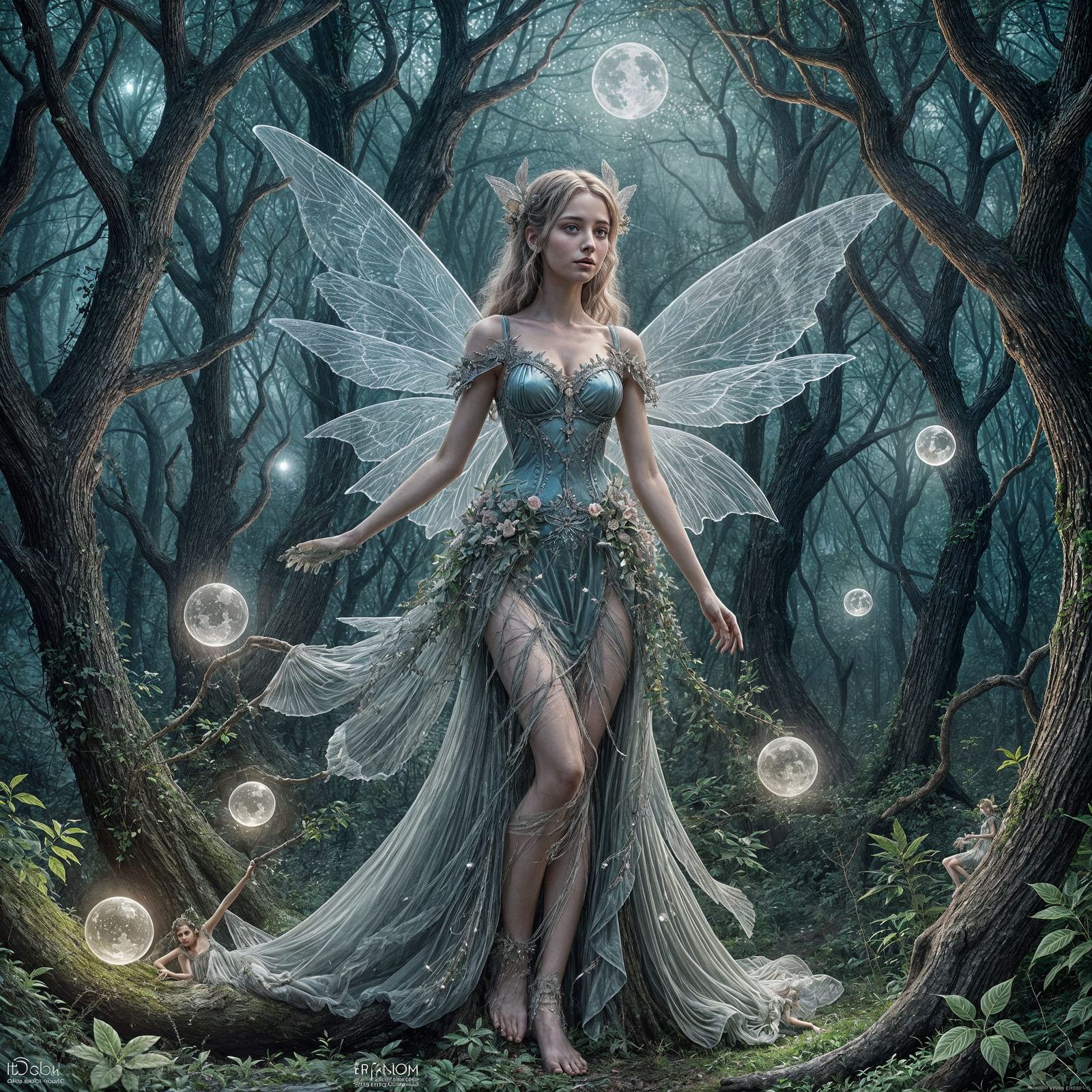 Whimsical Fairy in Gothic Forest: Digital Illustration