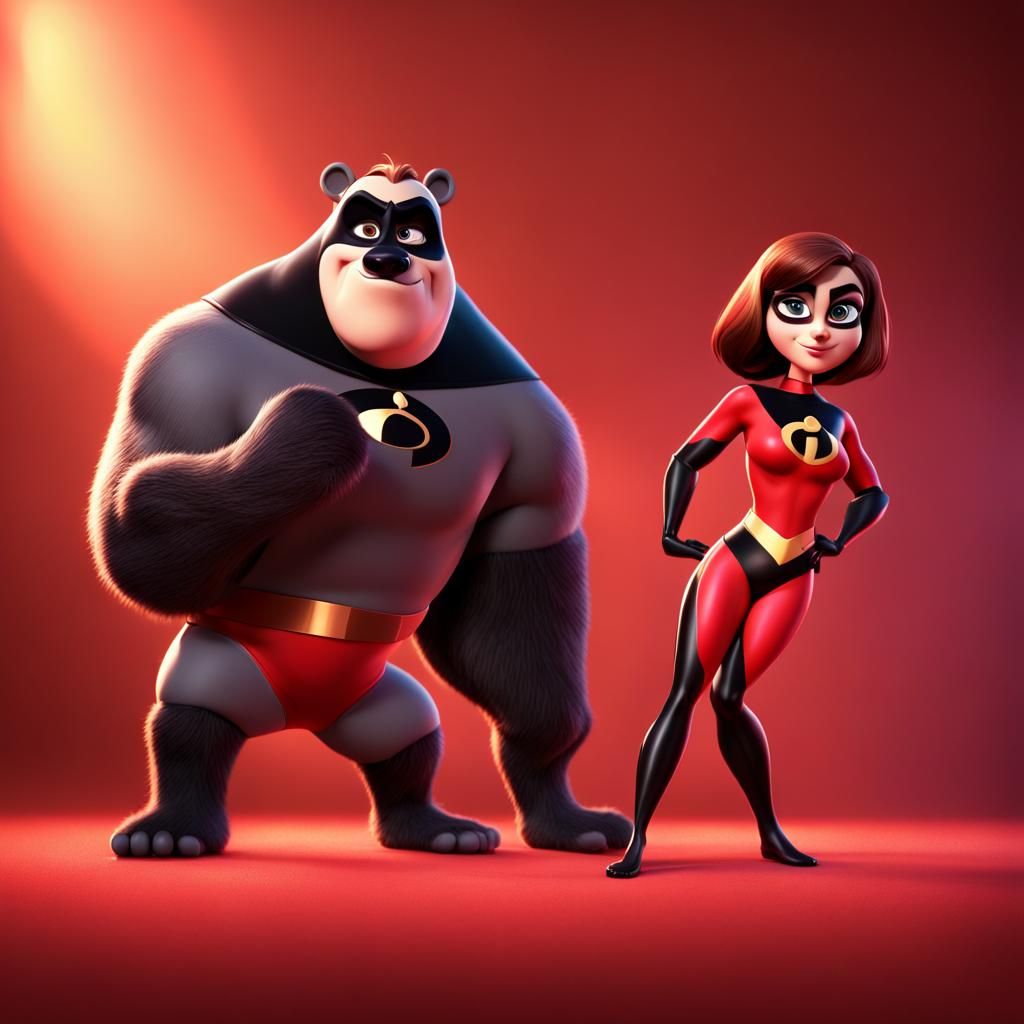 Baloo and Bella as The Incredibles: 3D Digital Art