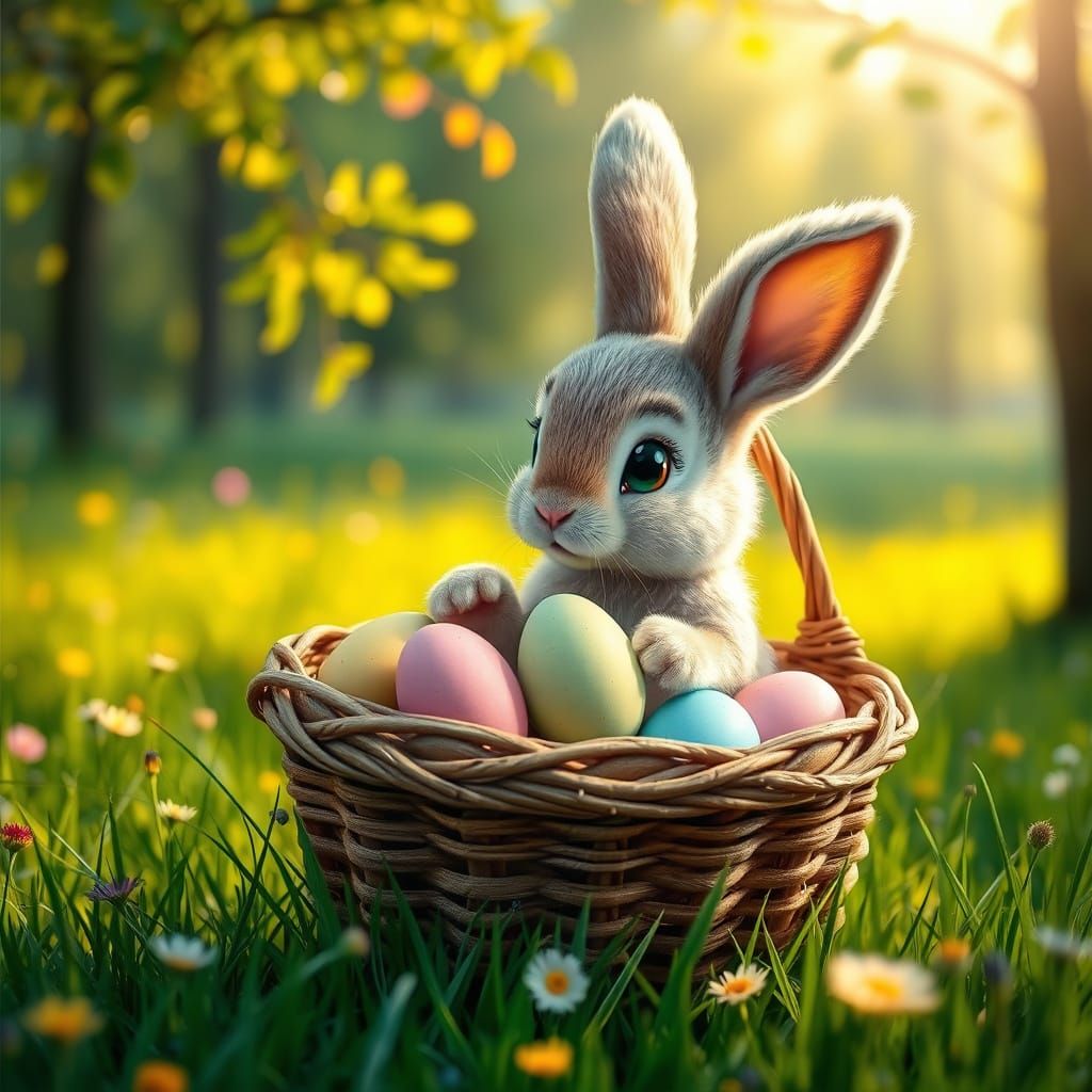 Whimsical Easter Bunny in Serene Meadow