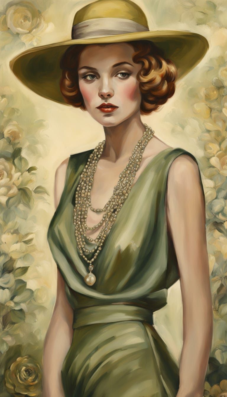 Glamorous Woman in Yellow Hat: Oil Painting