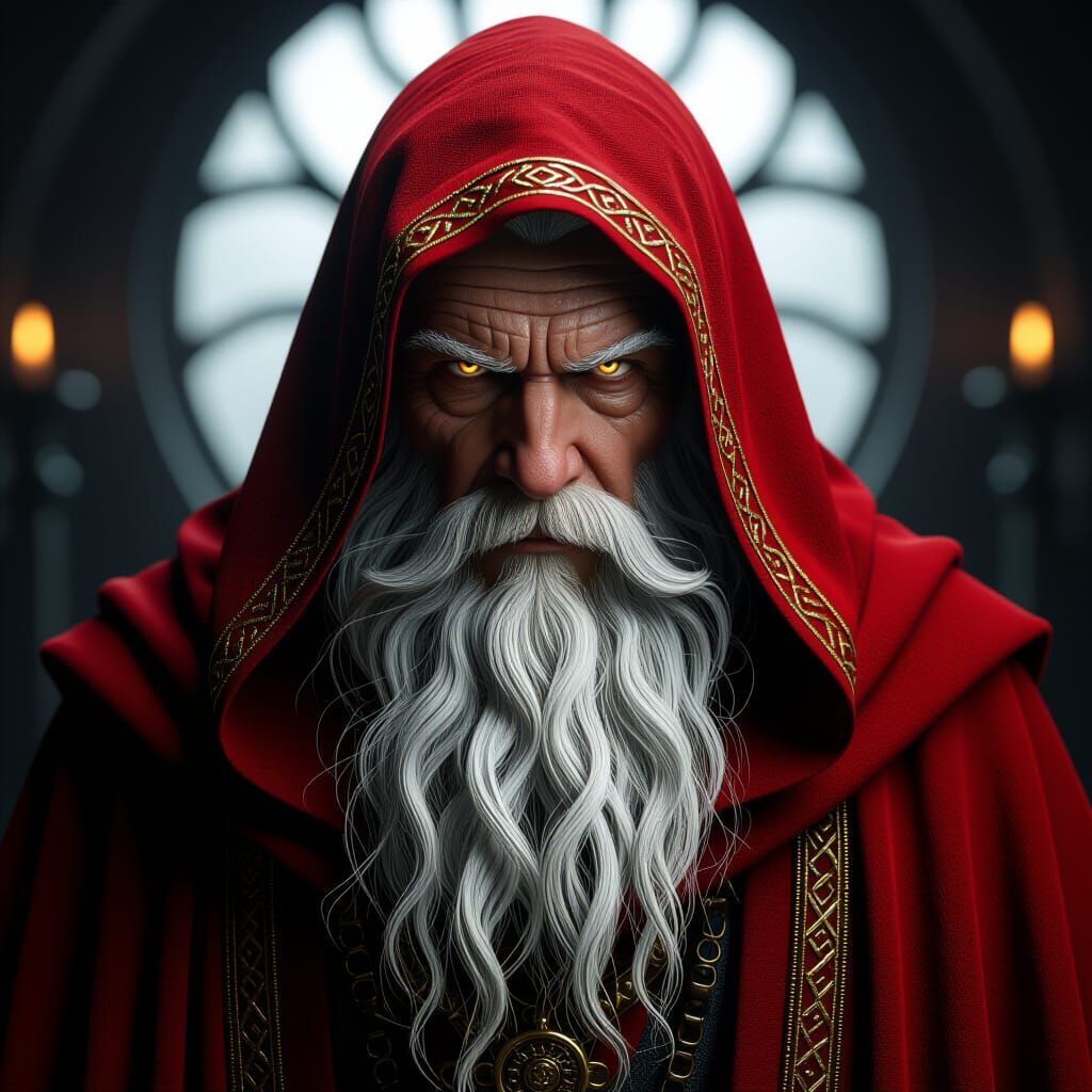 Wise Wizard in Crimson Robes, Cinematic Lighting
