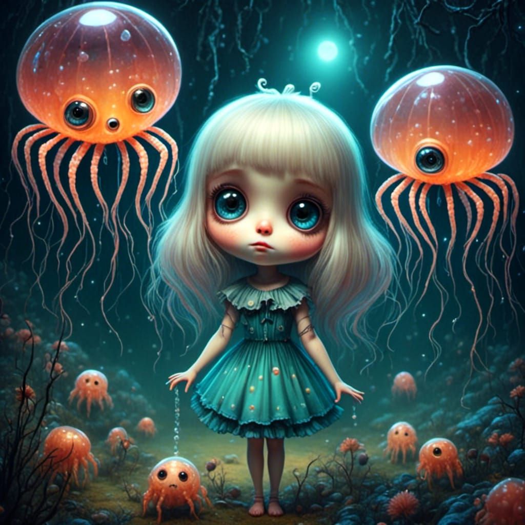Whimsical Spider Jellyfish Creature in Moonlight
