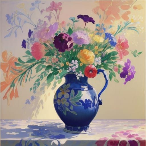 Art Nouveau Floral Still Life in Pink and Lavender