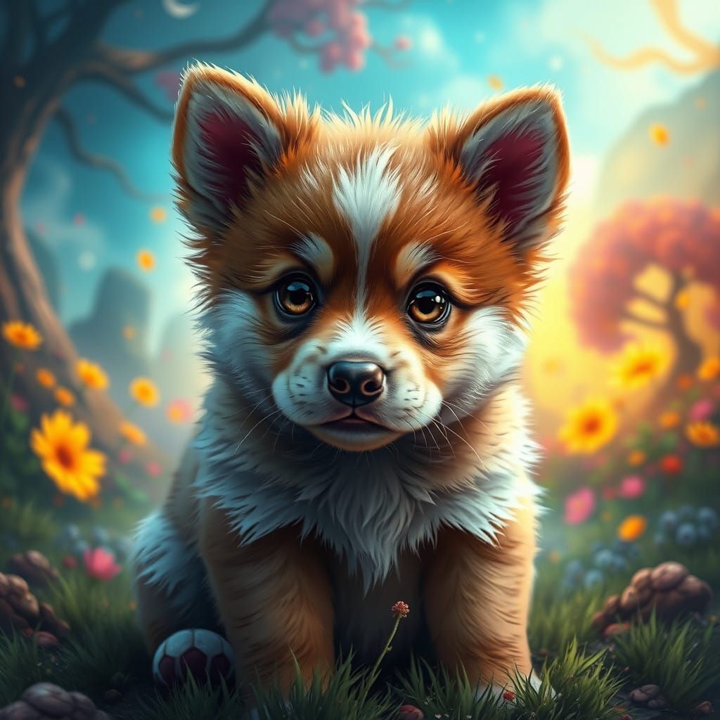 Enchanting Pup in a Whimsical Fantasy World