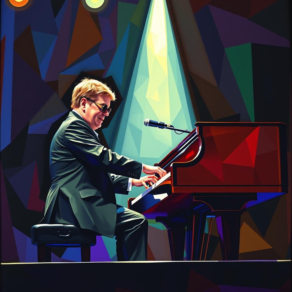 Elton John on Stage: Cubist Art Deco Painting