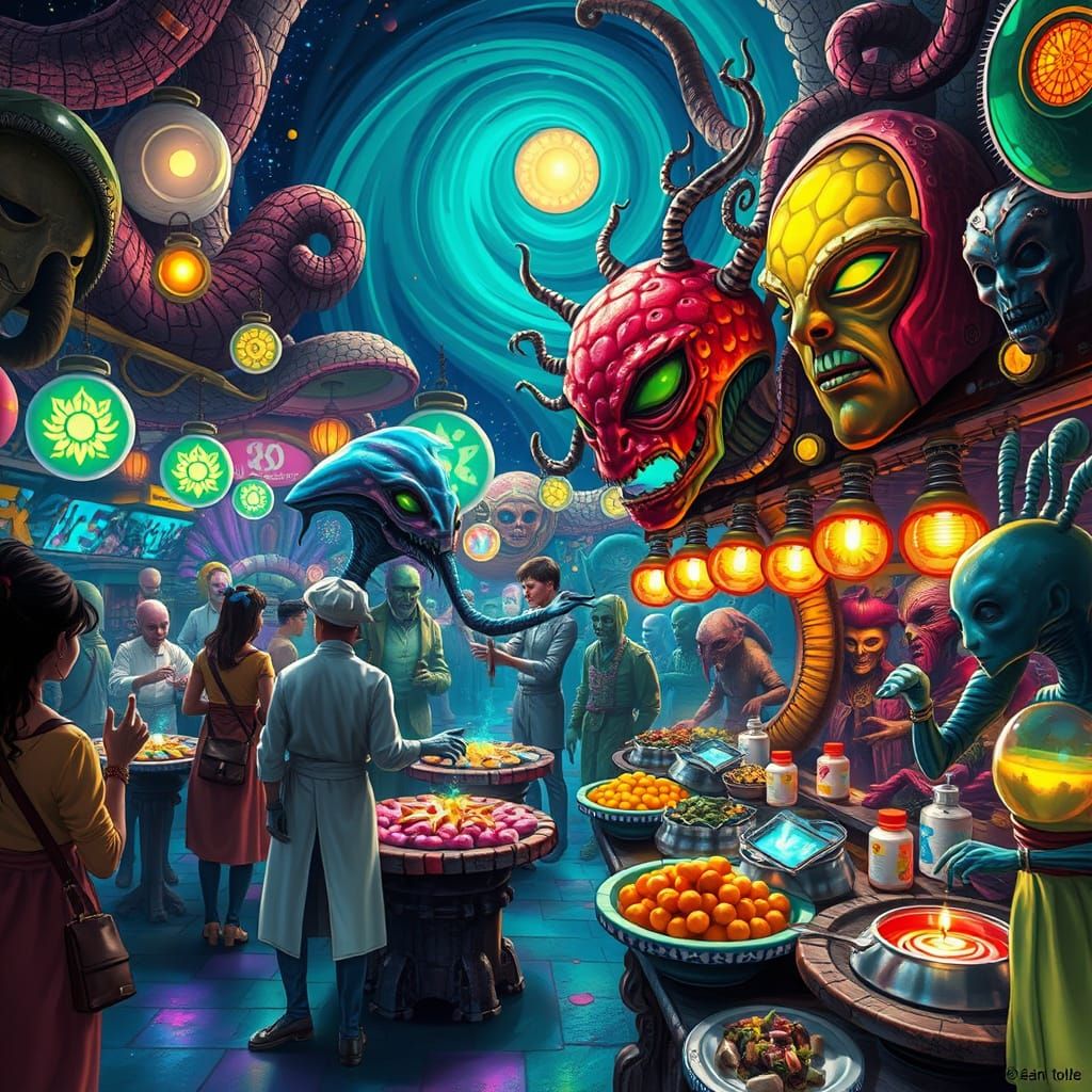 Intergalactic Food Court: Psychedelic Alien Culinary Delight...